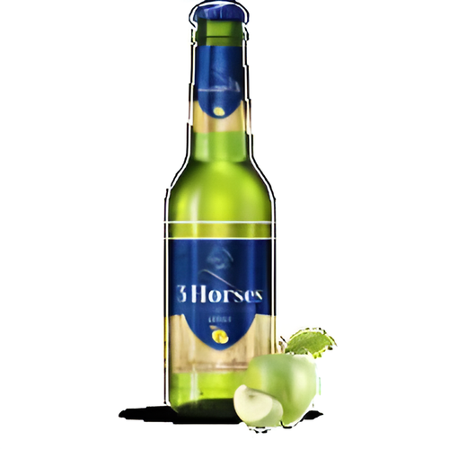 3 Horses Apple Glass Bottle- 330 ml